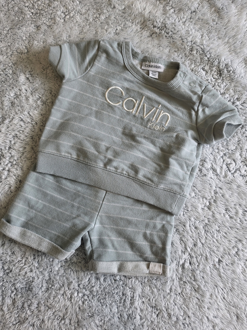 Calvin Klein Kids Sage Green Striped Short Pajama Set